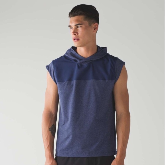 Lululemon Men’s Lg Stealth Hooded Sleeveless in
Heathered Hero Blue. Exclt Cdtn - Picture 5 of 15